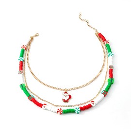twinkle eye Multi-Layer Christmas Choker Necklace For Women Cartoon Polymer Clay Beaded Christmas Necklace Candy Christmas Tree Pendant Necklace For Women