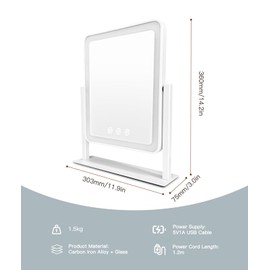 Irosiy Smart Touch Screen LED Makeup Mirror with 3 Color Lighting Modes, Adjustable Brightness, 360° Rotation, Hd Glass Mirror, USB Powered, Compact Design for Home & Travel