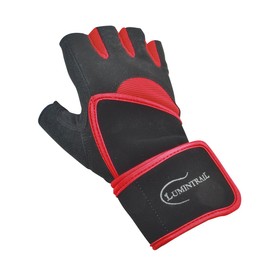 Lumintrail All-Purpose Womens Sport Fitness Exercise Lifting Half Finger Gloves with 18” Wrist Wrap (Red, Large)