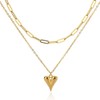 Designer Puffed Heart Multistrand Necklace Paperclip Chain w/ 14K Gold