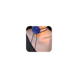 Missgrace Punk Vintage Black Shiny Blue Flower Crystal Choker Necklace for Women Chunky Short Necklace Black Necklace Jewelry for Women (Blue)