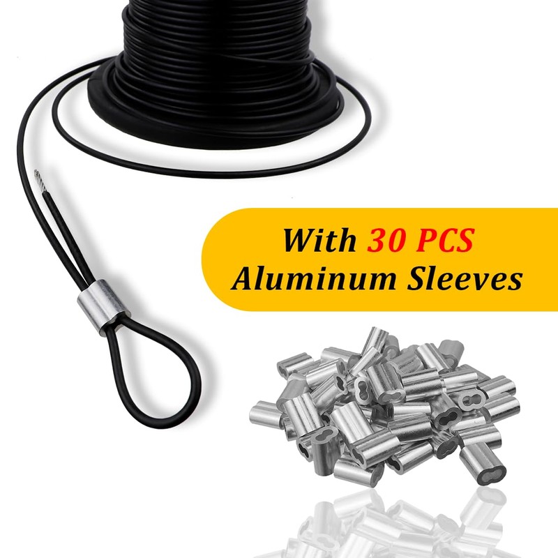 304 Stainless Steel Wire Rope Cable 3/32, Black Vinyl Coated