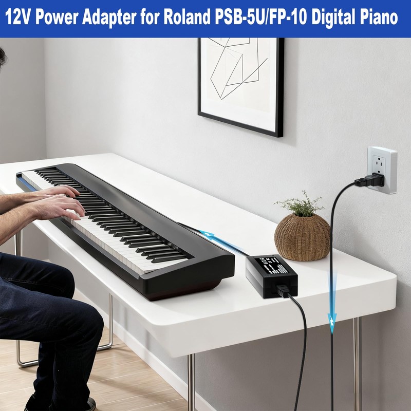 12V Power Cord for Roland PSB-5U/FP-10 Digital Piano Compatible with