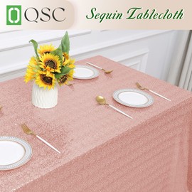 OQSQ RoseGold Sequin Tablecloth 50x80 inch, Glitter Drape table cloth, Sparkle Sequence Table overlays for Thanksgiving Day Wedding Birthday Party Baby Bridal Shower