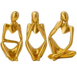 zyxqq Thinker Sculptures Home Decor, Resin Thinker Statue Set of 3 Abstract Art Sculpture Modern Thinker Collectible Figurines for Bookshelf Desktop Office Shelf Figurine Decoration(Gold 3PCS)