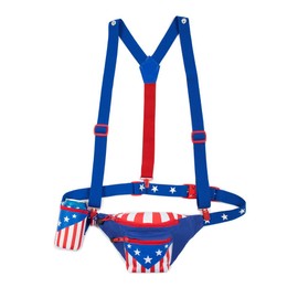 Tipsy Elves Patriotic USA Riñonera con tirantes de capa de bandera estadounidense y soporte para bebidas, Capa de bandera (azul/rojo/blanco), Una talla