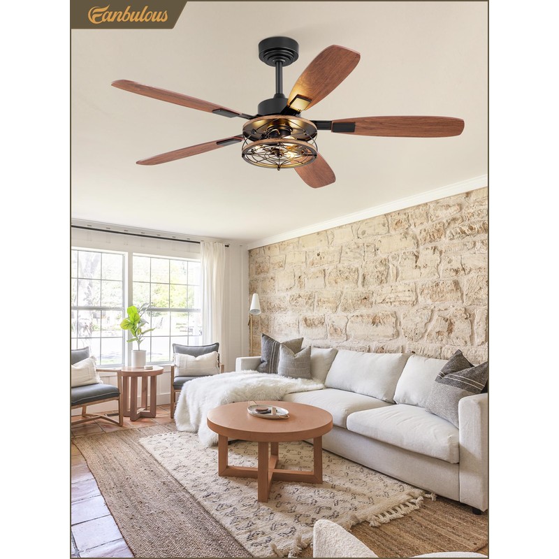 52 Inch Farmhouse Ceiling Fan with Light and Remote, Black