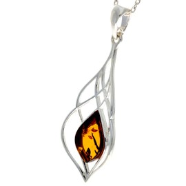 SilverAmber Jewellery UK - 925 Sterling Silver & Genuine Baltic Cognac Amber Modern Celtic Pendant - GL2030C