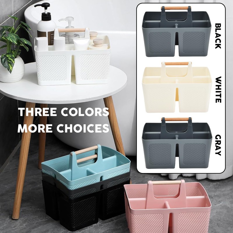 ALINK Portable Shower Caddy Basket with Compartments, Plastic Divided Cleaning