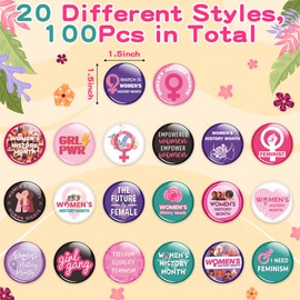 Dvbonike 100Pcs Women's History Month Button Pins Party Favor - Feminist Round Badge Pinback Girl Power Female Decoration for Feminism Support Celebration Activity Supplies Clothe Bag Accessories