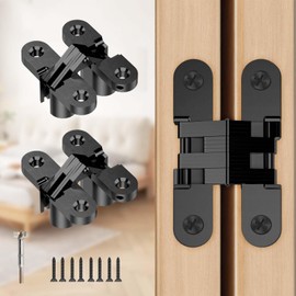 JAXYOOM Hidden Door Hinge 0.63 * 2.76Inch – 2Pcs Invisible Heavy Duty for Wood Doors,180 Degree Alloy Concealed Cabinets Hinges for DIY Gates,Kitchen,Black