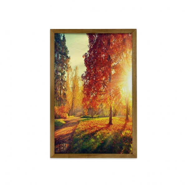 Ambesonne Fall Framed Wall Art, Vibrant Misty Day in Forest