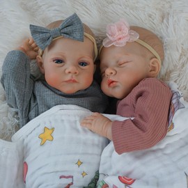 Pinky Reborn Dolls 19 Inch 48cm Handmade Twins Realistic Newborn Baby Doll with Soft Cloth Body Lifelike Baby Girl Boy Dolls That Look Real with Magnet Pacifier
