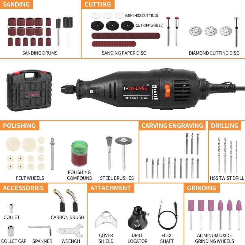 GOXAWEE Rotary Tool Kit with MultiPro Keyless Chuck and Flex