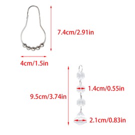 Pocoxll 12 Pcs Silver Shower Curtain Hooks with Diamond Crystal Bead,Shower Curtain Hooks Rings for Bathroom,Free Gliding Action, Elegant Design