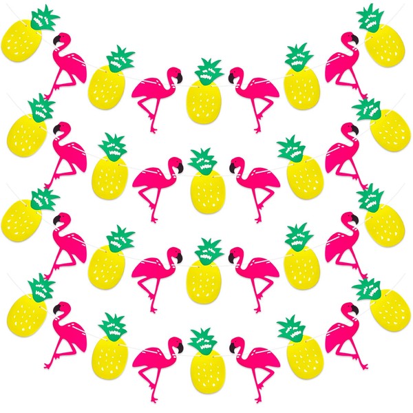 4 Pcs Flamingo Decorations Flamingo Banner with Pineapple Flamingo Party Decorations for Hawaiian Summer Beach Party Supplies