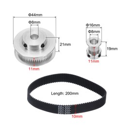 QUARKZMAN Set of 2 GT-2 Synchronous Wheel 20 & 60 Teeth 8 mm Bore, Aluminium Alloy Timing Belt Pulley with 2 Pieces Length 200 mm Width 10 mm Belt for 3D Printer, CNC Machine (20-60T-8B-10)