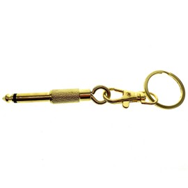 Sujosa 4pcs Guitar and Bass Plug Keychains, 6.35mm 1/4 Inches Audio Jack, Music Enthusiasts Accessories, Electric Amplifier Connector Key Rings for Wall Mountable Amp Cable Holder Kit (Golden)