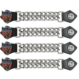 Dream Apparel Faux Leather Motorcycle Vest Extender for Men Biker Double Diamond Cut Chrome Chain 4PCS Per Set
