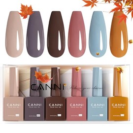 CANNI Juego de esmaltes de uñas de gel marrón de 6 colores de 9 ML libre de hema, kit de esmalte en gel marrón chocolate oscuro colores claros de otoñ