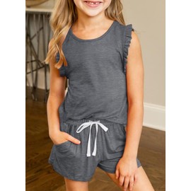 DOKOTOO KIDS Girls Short Set 2 Piece T-Shirt and Shorts Outfits with Side Pocket Gray 8-9Years