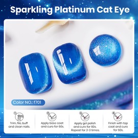 Beetles Blue Cat Eye Gel Polish, 15ML Blue Cat Eye Glitter Gel Polish with Magnet Soak Off UV Shimmer Velvet Gel Stellar Blue Series French Nail Art Manicure Gifts for Women