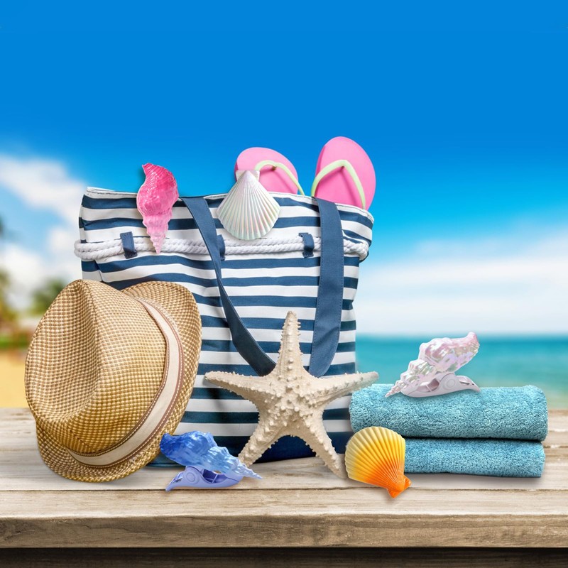 CaLoogn Shells Beach Towel Clips for Pool Chairs, Lounge Chairs,
