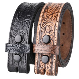 Western Belt without buckle for men 2 pack – Full Grain Leather Cowboy Belts for jeans - One Piece Leather strap belt, USA,2022-06-62, size 44