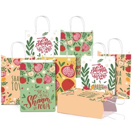 DoneJPee 16 Pcs Rosh Hashanah Gift Bags, Shana Tova Jewish New Year Party Favor Treat Bags, Rosh Hashanah Party Decorations And Supplies for Home and Office