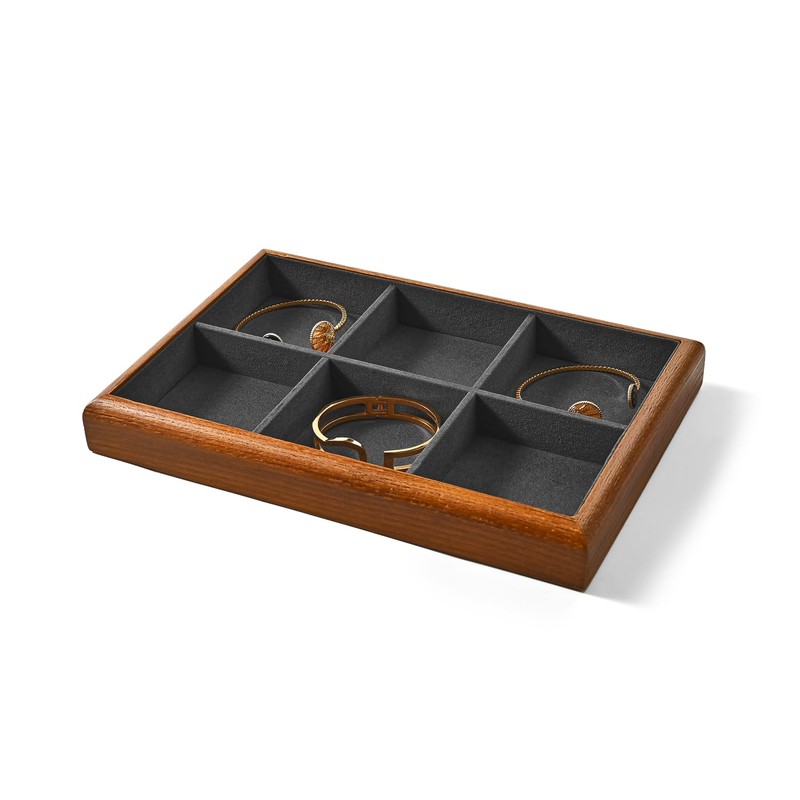 Oirlv Solid Wood 6 Grid Jewellery Trays, Stackable, Organiser for
