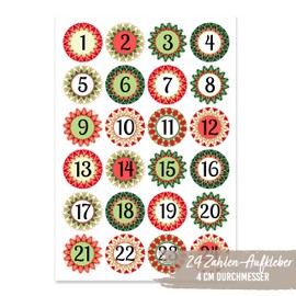 Papierdrachen 24 Advent calendar number stickers red green stars No. 17 - stickers - for you to assemble and decorate
