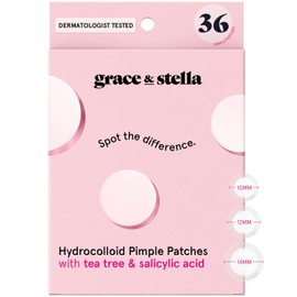grace & stella Award Winning Multi-Size Pimple Patches for Face - Dermatologist Tested Acne Patches for Face - Hydrocolloid Patch for Breakouts, Whiteheads - Vegan Pimple Patch (Clear, 36 Pack)