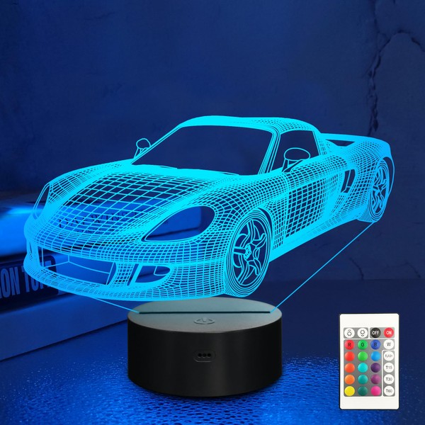 Car 3D Night Light, Lampeez LED Racing car Illusion Lamp with Remote Control & 16 Colors Changing & Dimmable Function,Creative Idea as Xmas Holiday Birthday Gifts for Child Friend