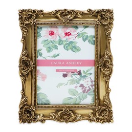 Laura Ashley 5x7 Gold Ornate Textured Hand-Crafted Resin Picture Frame with Easel & Hook for Tabletop & Wall Display, Decorative Floral Design Home Décor, Photo Gallery, Art, More (5x7, Gold)