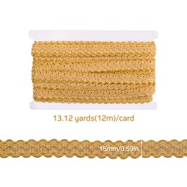 Emperoch 2 Roll Metallic Lace Trim, 26Yards/24m Embroidery Polyester Ribbons, Glitter Gold 15mm Wide S Wave Lace Ribbon for Gift Cable Ties Sewing Curtain Wedding Bridal Costume Jewelry Wedding Bridal DIY Crafts