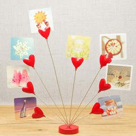 8-Branch Family Tree Picture Frame Holder, Card Photo Clips Holder Desk Stand for Memo Paper Note Photo Christmas Wedding Card Display (Red Heart)