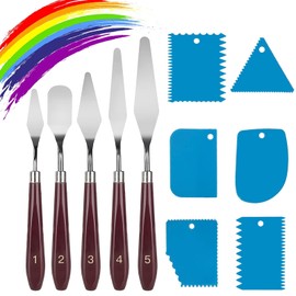 11 Pcs Palette Knife Set, 5 Pcs Stainless Steel Palette Knives and 6 Pcs Plastic Scrapers, Painting Accessories for Oil Acrylic Canvas Painting Color Mixing Thick Paint Applications (White)