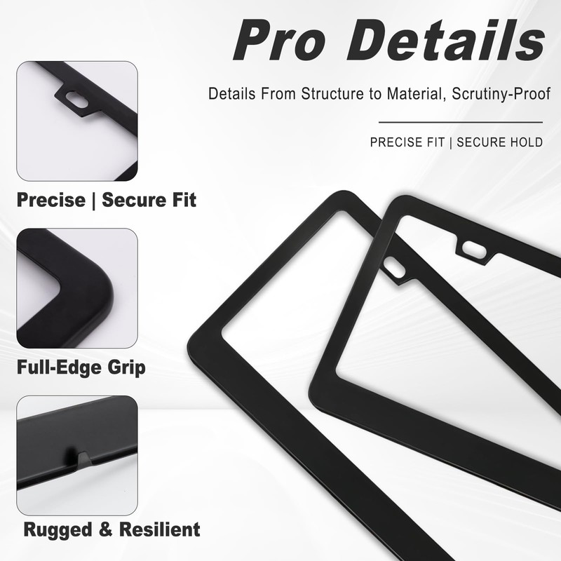 AMZAUTO 2 Pack Matte Black License Plate Frame, Black Metal