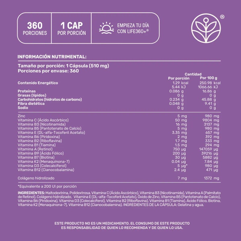 Multivitamínico Mujer 360 Cápsulas Sabor Suplemento Alimenticio Life360