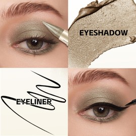 Boobeen 2 in 1 Dual-ended Eyeshadow Eyeliner Pencil Crayon Shimmer Eyeshadow Stick with Liquid Eyeliner, Eye Brightener Stick Cream Eye Shadow Pen Create Glitter Eye Makeup