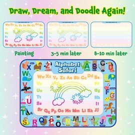 Toddler Water Doodle Mat Color Drawing Mat, No Mess Drawing Color Wonder Kids Painting (Alphabet Safari)