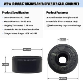 WPW10195677 W10195677 Dishwasher Diverter Valve Diverter Motor Seal Grommet Gasket for Whirlpool KitchenAid Maytag Kenmore Dishwasher Diverter Seal Grommet Replacement Parts (1Pcs)