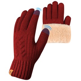 ARFNKIM Winter Thermal Gloves - Fleece Lining Touch Screen Knit Stretchy Warm Gloves for Running Skiing Cycling Riding Hiking Camping - Men Women (Red)