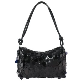 Uoocg Clutch Bag Silver Glitter Sequin Bag Shoulder Bags Evening Bag Women's High Capacity with Zip Handbag for Prom Wedding Party Banquet, black