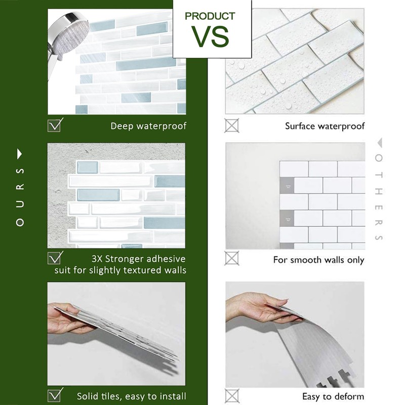 STICKGOO Peel and Stick Backsplash - 10 Sheets of 12”×12”