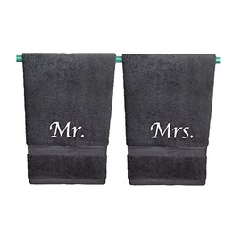 Liberty21 Mr. & Mrs. Wedding Gifts. Embroidered Hand Towel Set. Set for Bride and Groom, for Bathroom, Kitchen or Spa. Gifts for Bridal Shower, Engagement, Wedding and Anniversaries. 100% Cotton.