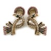 Exotic Multicoloured Crystal Bird Stud Earrings In Antique Gold Plating