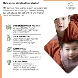 Mababu Baby Gift Set with Romper, Bib & Hat, GOTS-Certified Muslin Organic Cotton, Baby Gift Set, Clothing for Boys and Girls, Baby First Equipment for Baby Shower, Brown (rust)