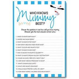 12 x Blue Baby Shower Games Who Knows Mummy Best 12 Pack - Boy/Girl/Unisex (Blue, 12 Pack)