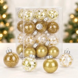 Cmtop - Kit De 24 Esferas Navideñas De 6 cm De Plástico Inastillable Con 4 Diseños Únicos Adornos Decorativos Para Árbol De Navidad Dorado